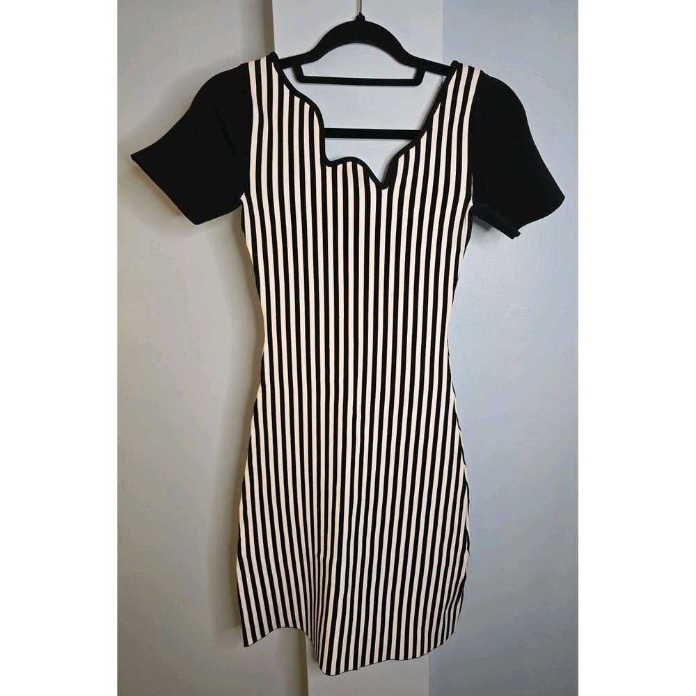 PH5 Cleo Striped Asymmetric Dress XS Black White Knit Mini‎ Designer NWT